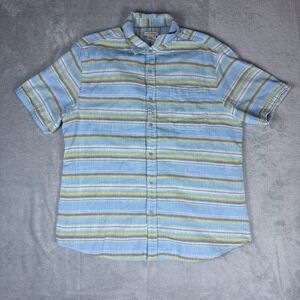 Carbon2Cobalt Shirt Mens Large Multicolor Striped Button Up Pockets Cotton